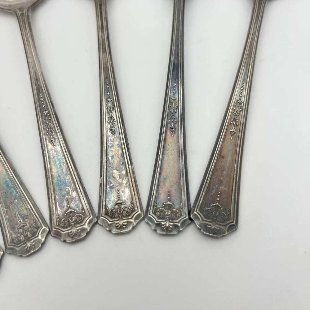 Oneida‎ Community Tudor Silver Plated 6 Spoon Set Queen Bess Vintage Tarnished
